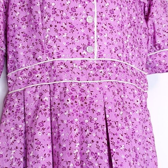 OOAK Vintage Cottagecore Pinup Dress Sz M Purple Floral Pleat Skirt Puff Sleeves - Picture 4 of 7